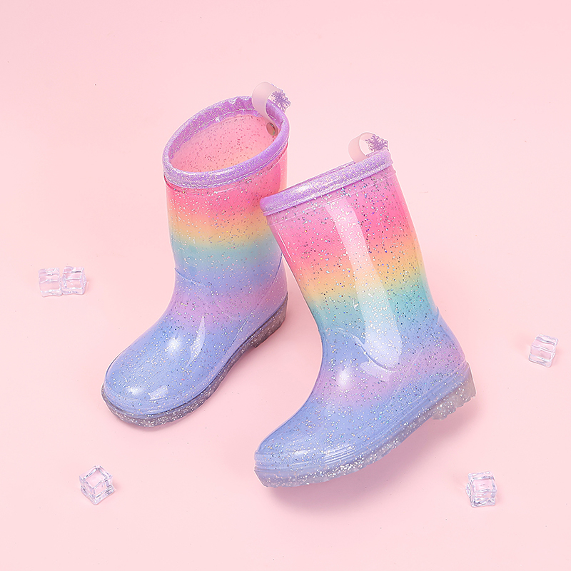 Kids Outdoor Boots - Sepatu Bot Hujan Glitter Pelangi untuk