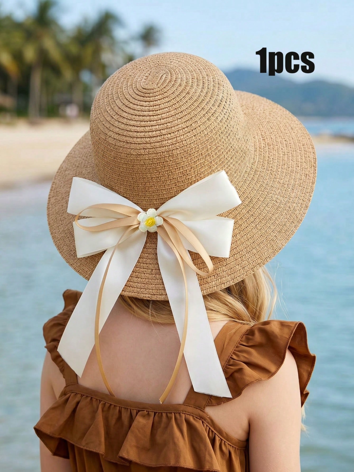Kids Outdoor Hat - 1 Buah Topi Jerami Pita Kopi